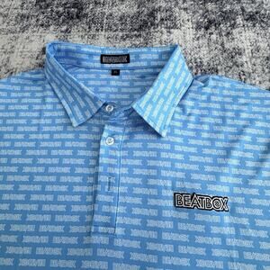 Beatbox Blue Logo All Over Print Short Sleeve Performance Polo Shirt Mens Sz XL